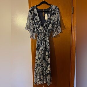 Lane Bryant Blue and White Ruffled Wrap Maxi Dress